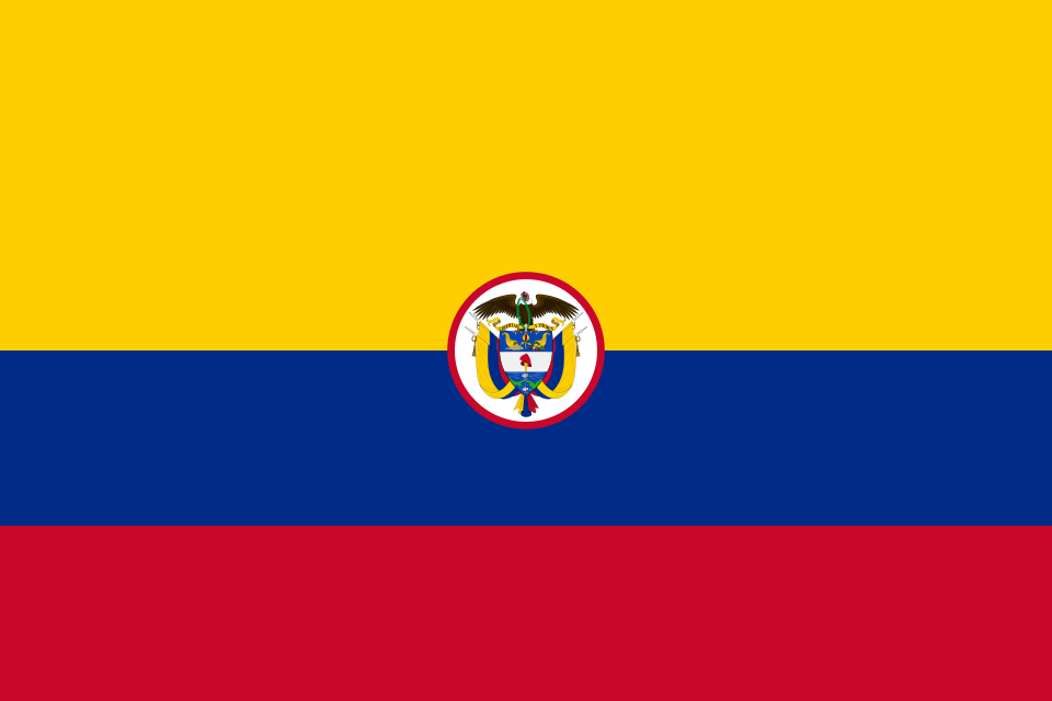 yellow-blue-red flags; Colombia naval ensign
