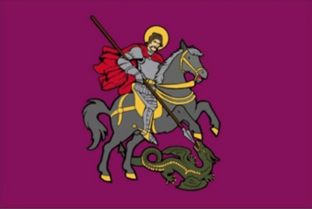 flag/flags with pink; Nizhyn Raion, Chernihiv Oblast, Ukraine